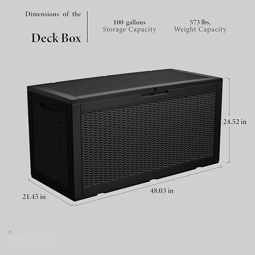 100 Gallon Outdoor Storage Box Waterproof Lockable Resin Deck Box Large, Patio Storage Bin for Pool Accessories Cushion Furniture, Garden Tools, UV-Resistant Outside Delivery Black-Ruum Studio Home