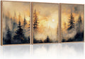 HLNIUC Golden Sunshine Forest Framed Canvas Wall Art,Foggy Forest Pine Tree Wall Decor,Large Sunset Landscape Art Print,Natural Misty Mountain Forest Wall Painting for Living Room,Bedroom - 16”x24”x3-Ruum Studio Home