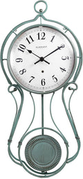 CLXEAST 20 Inch Metal Pendulum Wall Clock Battery Operated,Large Schoolhouse Wall Clocks for Living Room Decor,Antique Aged Teal Green Finish,House Warming Gifts New Home-Ruum Studio Home
