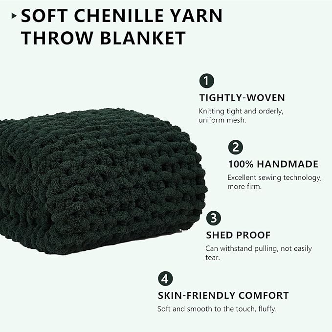 L'AGRATY Chunky Knit Blanket Throw - Soft Chunky Throw Blanket 50x60: 100% Hand Kintted Chenile Crochet Throw Blanket for Couch - Large Cable Knit Chunky Blanket for Home Decor(Olive Green)-Ruum Studio Home