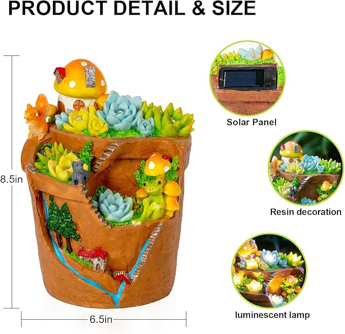Garden Solar Figurine Light - Flowerpot Succulent Solar Light Outdoor, Solar Powered Lighting Outside Decorations Yard Art Lawn Ornaments for Porch Patio Balcony - Succulent Gifts for Women Mom-Ruum Studio Home