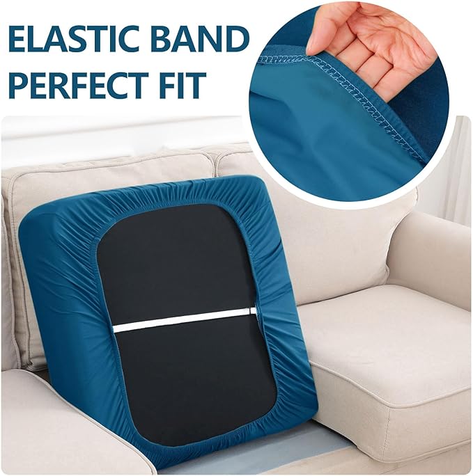 hyha Waterproof Couch Cushion Covers, Stretch Sofa Couch Seat Slipcover for Dog Washable, Non-Slip Waterproof Outdoor Cushion Covers for Patio Furniture Replacement (2 Pieces, Deep Teal)-Ruum Studio Home