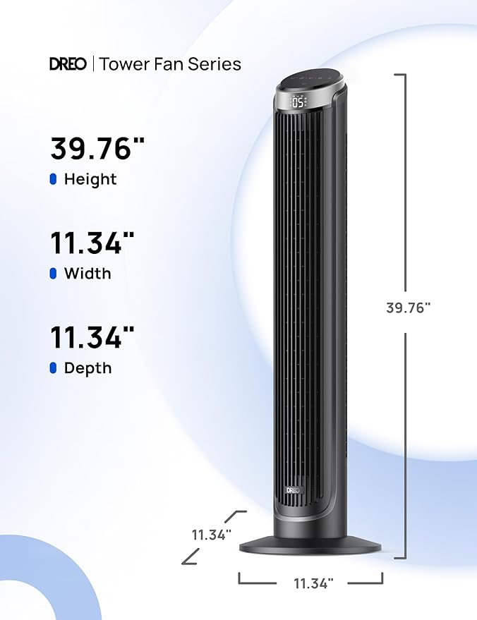 Dreo Smart Tower Fan for Bedroom, 90° Oscillating 40" Standing Fan, 26ft/s High-Speed 5 Speeds 4 Modes, Quiet Room Floor Fans, Touch/Remote/APP & Voice Control, Work with Alexa, 12H Timer, Silver-Ruum Studio Home