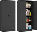 60" Tall Metal Pantry Cabinet, Black Kitchen Pantry Storage Cabinet with Doors and 3 Adjustable Shelves, Cupboard for Kitchen, Dining Room, Living Room, Bathroom-Ruum Studio Home