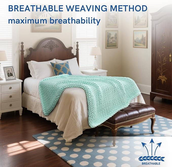 YnM Cooling Chunky Throw Blanket, Medium-Weight, Hand Knitted, Skin Friendly, Ventilated and Breathable, Machine Washable, Home Décor Piece for Couch, Sofa and Bed (Menthe Green, 40x50 Inch)-Ruum Studio Home