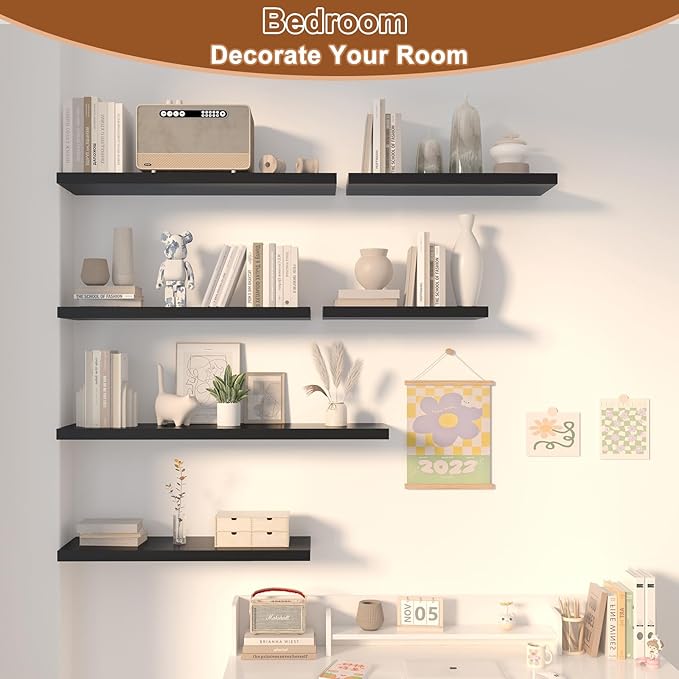 12 Inch Deep Floating Shelves for Wall 1 Pack Floating Shelves Large Storage Space Wall Mount Shelf for Living Room Kitchen Bathroom 36" W x 12" D x 1.2" H Black-Ruum Studio Home