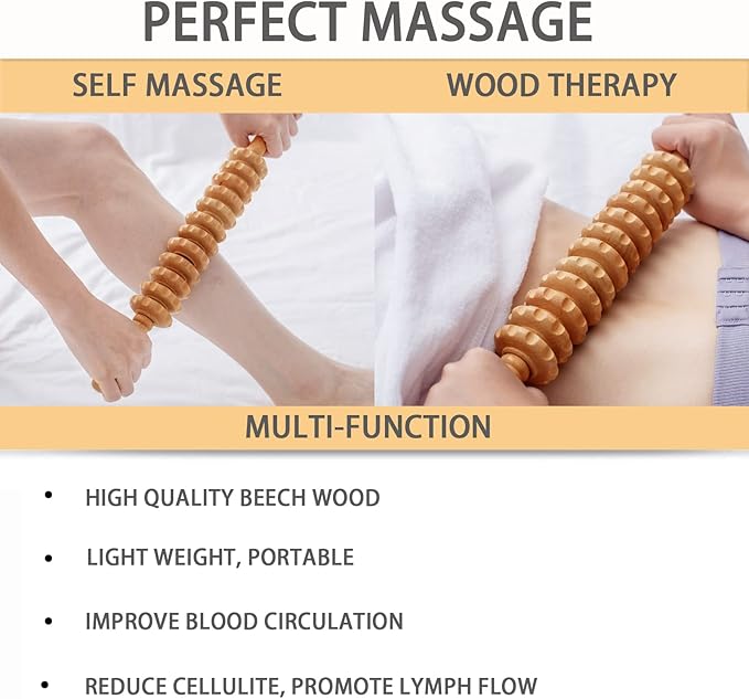 Beech Wood Body Massage Roller - Anti Cellulite Therapy Tools for Body Shaping-Ruum Studio Home
