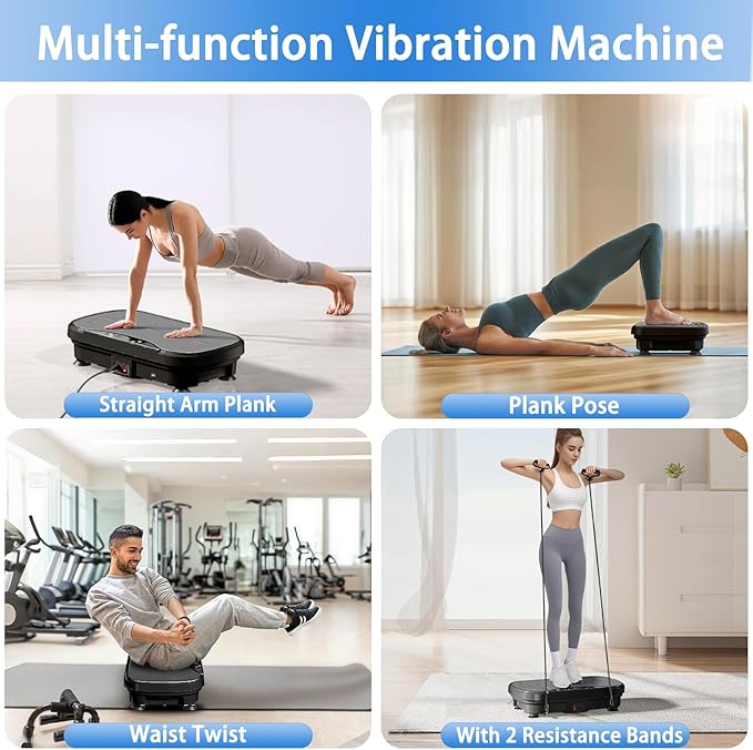 Vibration Plate Exercise Machine, Full Body Shaker Workout Vibration Plate for Lymphatic Drainage Weight Loss, Waver Vibrating Fitness Platform with Resistance Bands, Low Noise Home Fitness for Adults-Ruum Studio Home