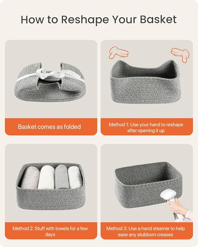 KALLAX Small Woven Basket, 12 x 8 x 4.5 Inches, Storage Basket for Organizing, Cute Small Rope Shelf Closet Cube Storage Bins Baskets for Shelves, Dog Toy Gift Baskets Empty, 3 Packs, Mixed Grey-Ruum Studio Home