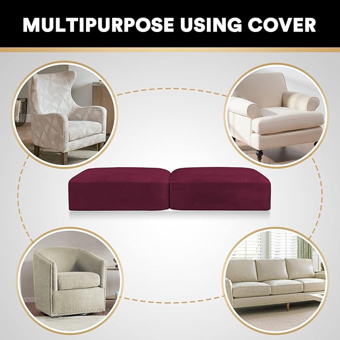PrinceDeco Stretch Velvet Couch Cushion Covers, Soft Cushion Slipcover for Chair Loveseat Sofa Cushion Furniture Protector Seat Cushion Sofa Cover(Each Width Up to 29.5", Burgundy)-Ruum Studio Home