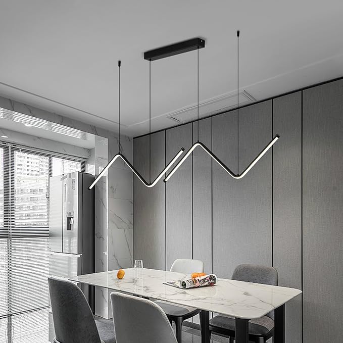 JAYMP Geometric Shaped Modern Chandelier LED Dimmable Pendant Lighting for Dining Room Kitchen Island Cafe Bar Hanging Lamp (Black, 49.2 Inch)-Ruum Studio Home
