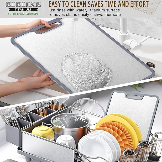 Titanium Cutting Board Double-sided non-slip silicone edging Pure Titanium Cutting Boards for Kitchen - Double-Sided Food-Grade Chopping Board Non-Stick Durable and easy to clean (Small)-Ruum Studio Home