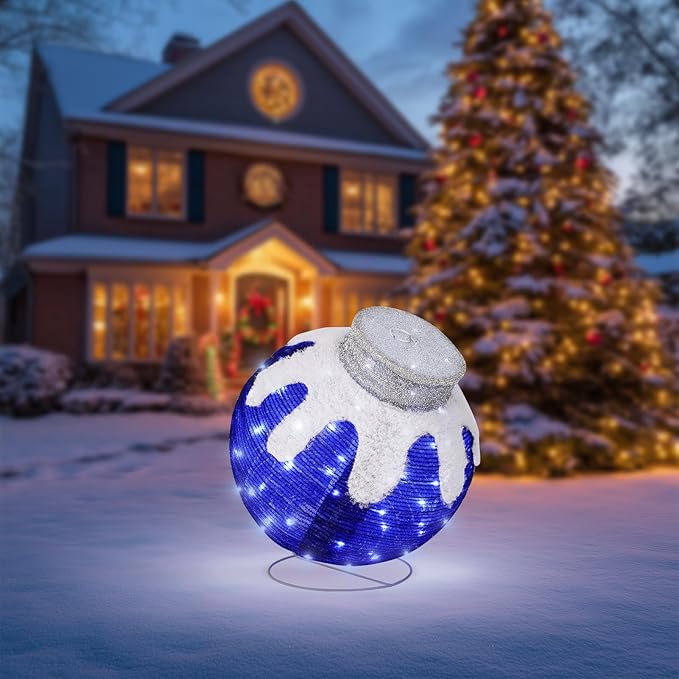 BRIGHTDECK Outdoor Christmas Ornaments, Lighted Pop-Up Outdoor Holiday Ball Decoration with 80 LED Lights, 8 Light Modes, Lighted Collapsible Holiday Decorations for Yard, Home (Blue)-Ruum Studio Home