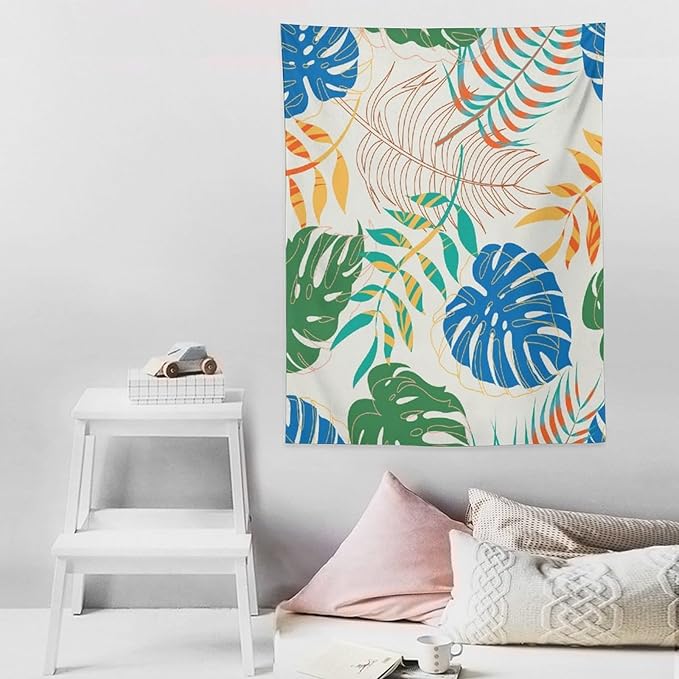 ICMOLYYENLO Tropical Green Plant Tapestry, Green Palm Leaves Natural Landscape Print Wall Tapestry for Bedroom Living Room Dormitory 60x60 Inch-Ruum Studio Home