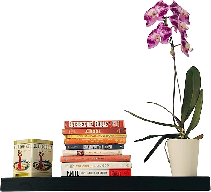 joelsantiques - 24 Inch Wooden Floating Shelves for Wall - 24x8x2 in - Made of Natural Wood - Short Heavy Duty Rustic Wall Shelves for Bedroom - Perfect for Living Room, Kitchen - Black-Ruum Studio Home