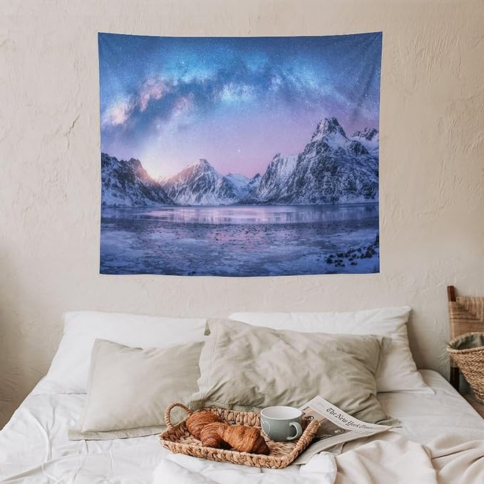 HZOHNAGO Mountain Tapestry Aurora Snow Mountain Sunset Pattern Printed Wall Tapestry Wall Hanging for Bedroom Living Room Dorm 60" W x 50" H-Ruum Studio Home