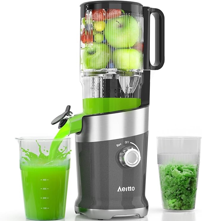 Aeitto Cold Press Juicer, Juicer Machines with 4.9" Large Feed Chute, Fits Whole Vegetables and Fruits, Professional Juice Maker, Easy to Clean, High Juice Yield, Easy to Assemble,Grey-Ruum Studio Home