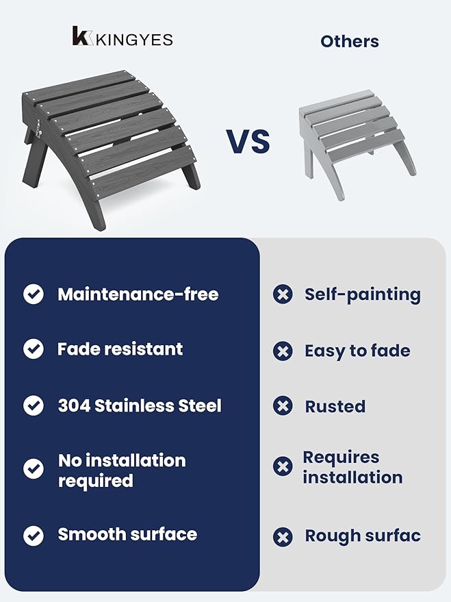 KINGYES Folding Adirondack Ottomans Set of 4 for Adirondack Chair, Grey-Ruum Studio Home