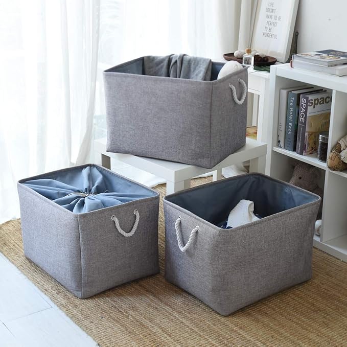 TheWarmHome Fabric Storage Bins Baskets for Organizing, Large Sturdy Storage Basket W/Handles, Decorative Foldable Storage Baskets for Shelves Closet Nursery Toy (X Large - 3 Pack 17.7L×13.8W×9.8H)-Ruum Studio Home