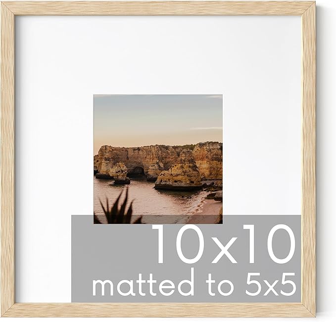 HAUS AND HUES Solid Oak 10”x10” Picture Frame Matted to 5”x5” - 10x10 Wood Frame for Wall, Square Frame with Mat, 10x10 Art Frame, 10x10 Square Photo Frame, Natural Wood Frames (Beige Oak Frame)-Ruum Studio Home