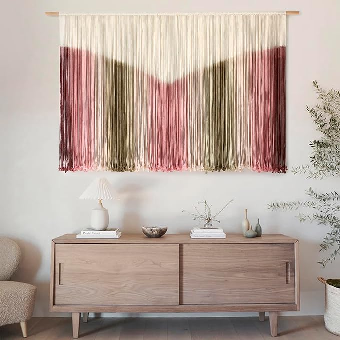IOWER Large Macrame Wall Hanging Boho Wall Decor Large Scale Tie-Dye Yarn Living Home Room Boho Wall Decor for Bedroom Home Wall Art 57" W x 35" L-Ruum Studio Home