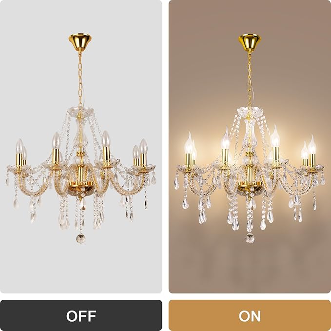 Modern Elegant 12 Lights K9 Crystal Glass Chandelier Golden Pendant Ceiling Lighting European Style for Dining Living Room Bedroom Transparent,12 E12 Bulbs Required-Ruum Studio Home