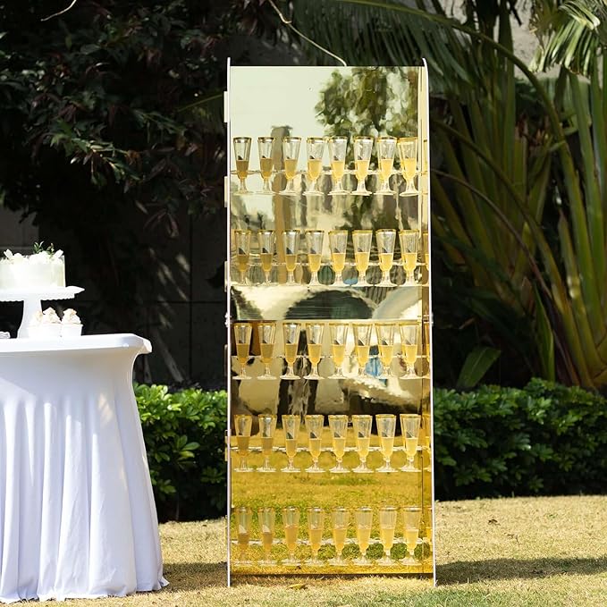 Tableclothsfactory Gold Mirror Finish 5-Tier Wine Glass Stemware Rack, 40 Champagne Flute Holder Foam Board Wall Stand - 5ft for Party & Decorations-Ruum Studio Home