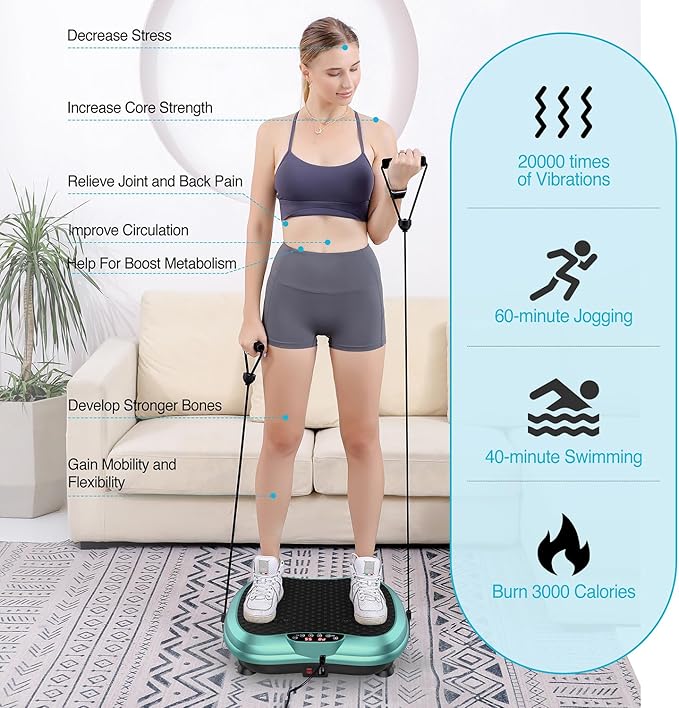 AXV Vibration Plate Exercise Machine Whole Body Workout Portable Mini Vibrate Fitness Platform Lymphatic Drainage Machine for Weight Loss Shaping Toning Wellness Home Gyms Workout (Mini)-Ruum Studio Home