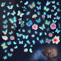 Glow in The Dark Butterfly Flower Wall Decals Glowing Luminous Butterflies Removable Self-Adhesive Wall Stickers for Girls Bedroom Nursery Living Room Decor 4 Sheets (Butterfly 3)-Ruum Studio Home