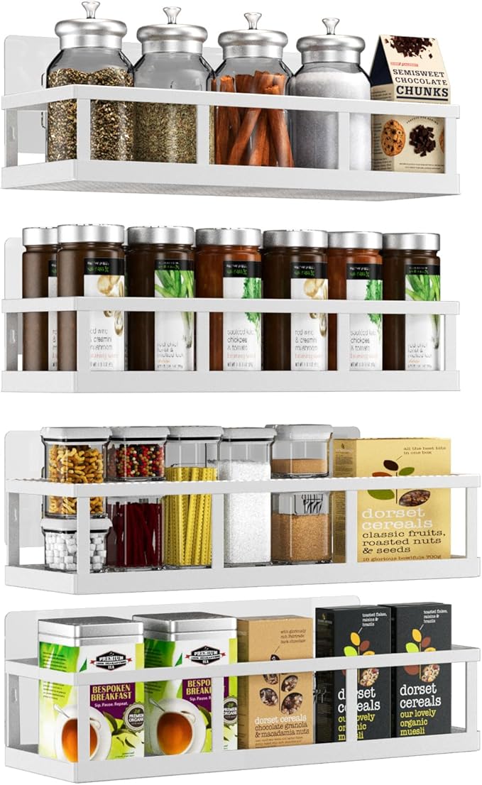 Spice Rack Wall Mounted, 4 Pack Pantry Door Organizer & Hanging Storage Baskets Organizer Wall Mount, Large Capacity Metal Spice Shelf for Kitchen Cabinet, Bathroom, Shower, Home Decor-Ruum Studio Home