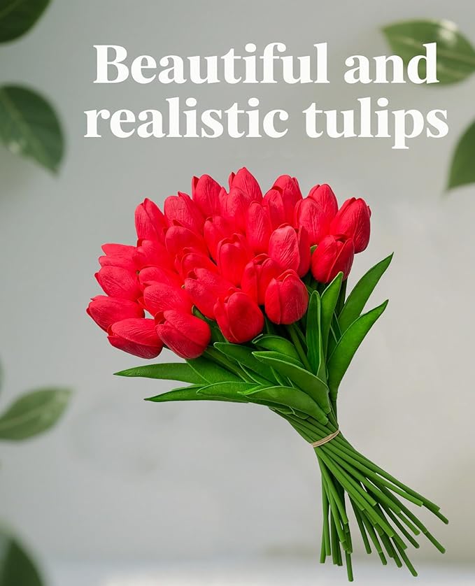 Artificial Tulips Flowers 15Pcs Faux PU Tulip Real Touch Tulip Fake Flowers Bouquets Arrangements for Mother's Day Easter Spring Flowers Gifts Home Table Décor-Ruum Studio Home