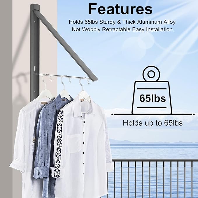 Retractable Clothes Drying Rack,Space Saver Wall Mounted Folding Hanger for Laundry Room, Closet Storage Organization, Easy Installation Aluminium Never Rust Dryer 1pcs-Ruum Studio Home