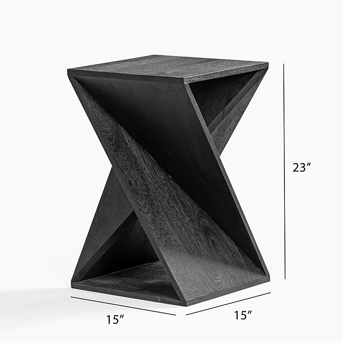 Modern Hand Made One-of-a-Kind Carved Mango Wood End Table, Farmhouse Side Table,Farmhouse End Table,Living Room,Bedroom, Accent Table, Contemporary Architectural Designed Black,Assembled-Ruum Studio Home