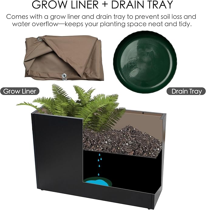 Kozyard 36" x 12" x 24" Metal Rectangular Planter Box Steel Long Box Planter Black Powder Coated Steel Plant Pot All-Weather Use with Partition Panel for Indoor Outdoor for Trees, Plants Flowers-Ruum Studio Home