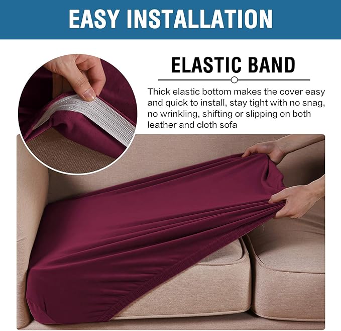 H.VERSAILTEX Velvet Stretch Couch Cushion Cover Plush Cushion Slipcover for Chair Loveseat Sofa Cushion Furniture Protector Seat Cushion Sofa Cover (3 Piece Sofa Cushion Covers, Burgundy)-Ruum Studio Home