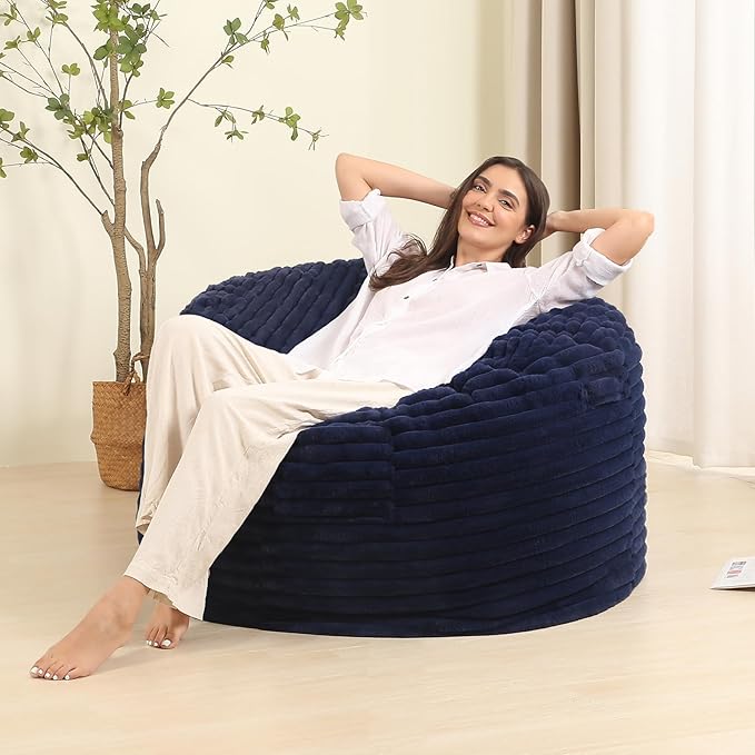 Memory Foam Bean Bag Chair for Adults/Teens, Bean Bag Sofa with Fluffy Removable Cover, for Living Room Bedroom, 3FT Blue-Ruum Studio Home
