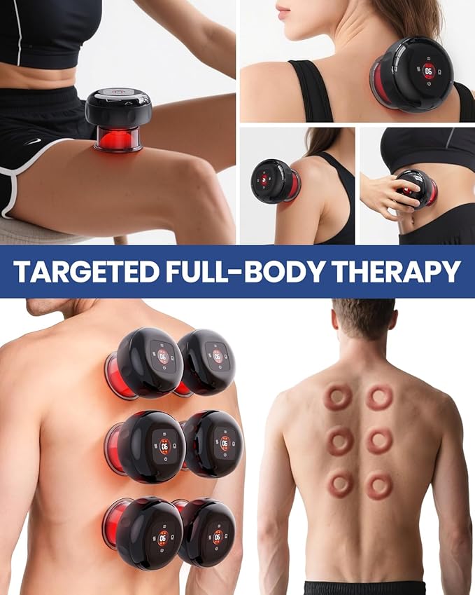4 Pack 5-in-1 Electric Cupping Kit for Massage Therapy with Red Light Therapy - 24 Levels of Adjustable Suction & Heat, Portable Cupping Therapy Set for Back Pain Relief & Neck Muscle Soreness-Ruum Studio Home