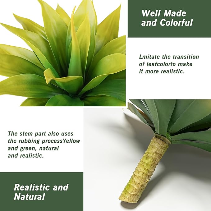 Artificial Agave Plants,Large UV Resistant Fake Agave Planters for Indoor and Outdoor Decorating Tropical Plant Succulents Greenery Indoor Decor (2Pack,22" Yellow)-Ruum Studio Home