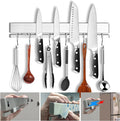 YIIYIIN 12" Premium 304 Stainless Steel Double-Sided Magnetic Knife Holder for Wall or Fridge -with Adhesive Strip, No Drill -6 Hooks Included for Kitchen Utensils-Ruum Studio Home