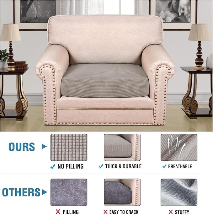 H.VERSAILTEX Super Stretch Individual Seat Cushion Covers Sofa Covers Couch Cushion Covers Slipcover Sets Thick Jacquard Textured Twill Fabric (1 Piece Chair Cushion Cover, Taupe)-Ruum Studio Home