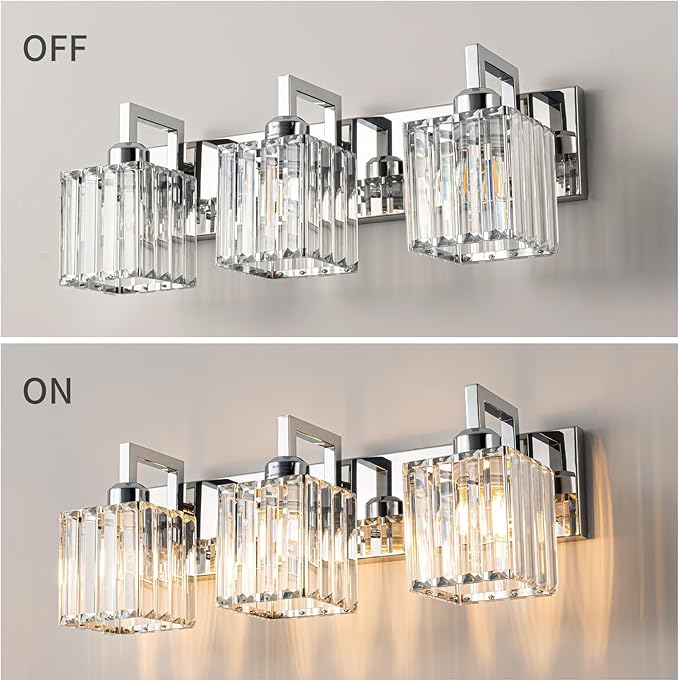 Modern Bathroom Vanity Light 3-Lights Chrome Crystal Wall Lamp Bathroom Modern Crystal Vanity Lighting-Ruum Studio Home