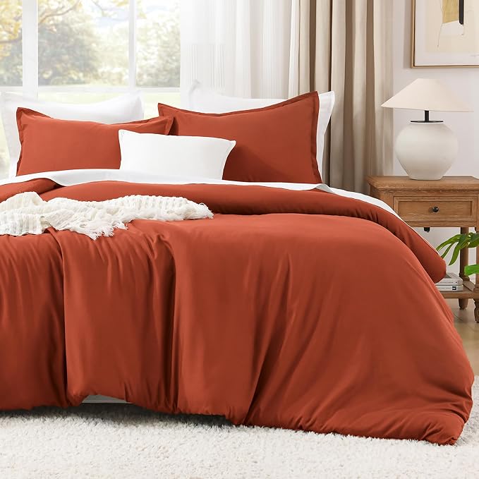 Litanika Burnt Orange California King Comforter Set - 3 Pieces Terracotta Cal King Lightweight Soft Solid Bed Comforter, Oversized Fluffy Quilt Blanket Bedding Set (104x96In, 2 Pillowcases)-Ruum Studio Home