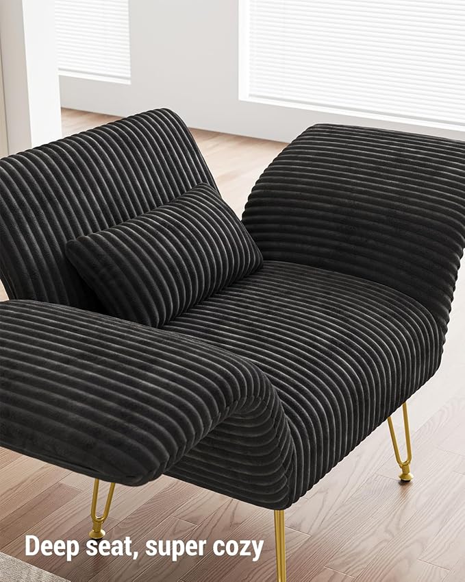 Txtin's Comfy Accent Chair Reading Chair for Bedroom Cozy Wing Arm Living Room Single Sofa Chair with Angle Adjustable Arms Black Corduroy Easy Assembly-Ruum Studio Home
