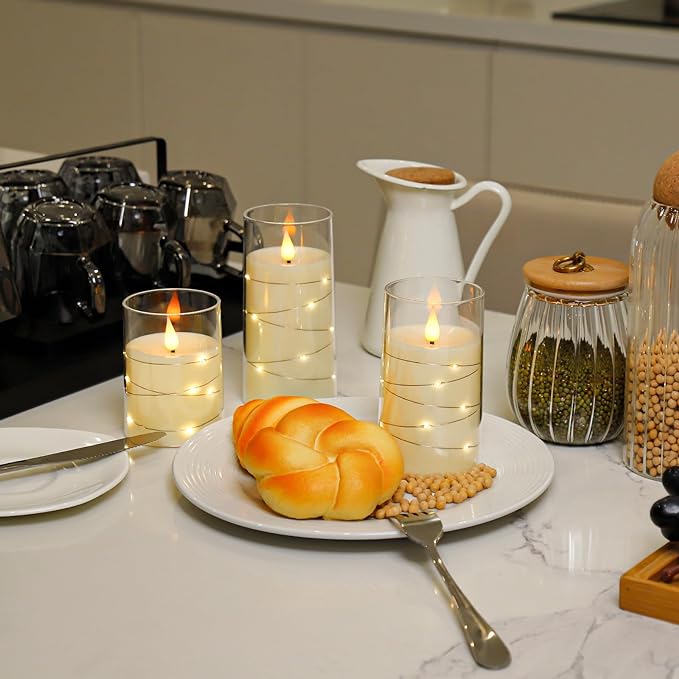 Aignis Flickering Flameless Candles Battery Operated Candles LED Candles with Remote Timer for Home/Wedding/Birthday/Holiday Decor, Warm White 3D Flame Set of 3 (D3 xH4 5" 6")-Ruum Studio Home