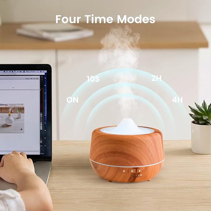 500ml Essential Oil Diffuser with 10 Scented Essential Oils,Wood Grain Ultrasonic Oil Diffuser,Aromatherapy Diffuser with Remote Control,Timer,7 Colors Light,2 Mist Modes for Large Room Office,Yellow-Ruum Studio Home