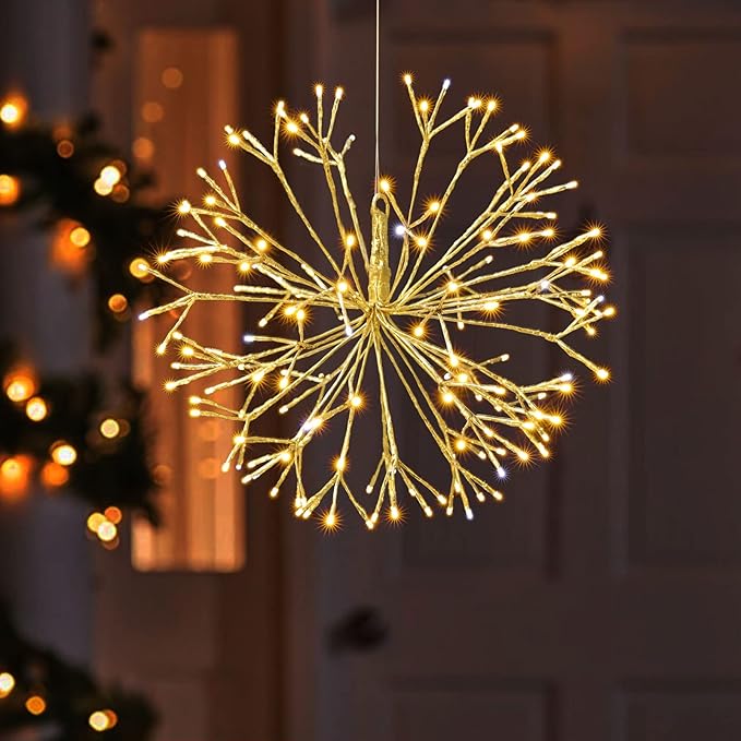 Christmas led Sparkle Ball Hanging Outdoor décorations -Haning Twig Ball,Snowflake Ornament Lights Indoor Outdoor Festive Holiday Décor 24Inch (Warm White)-Ruum Studio Home