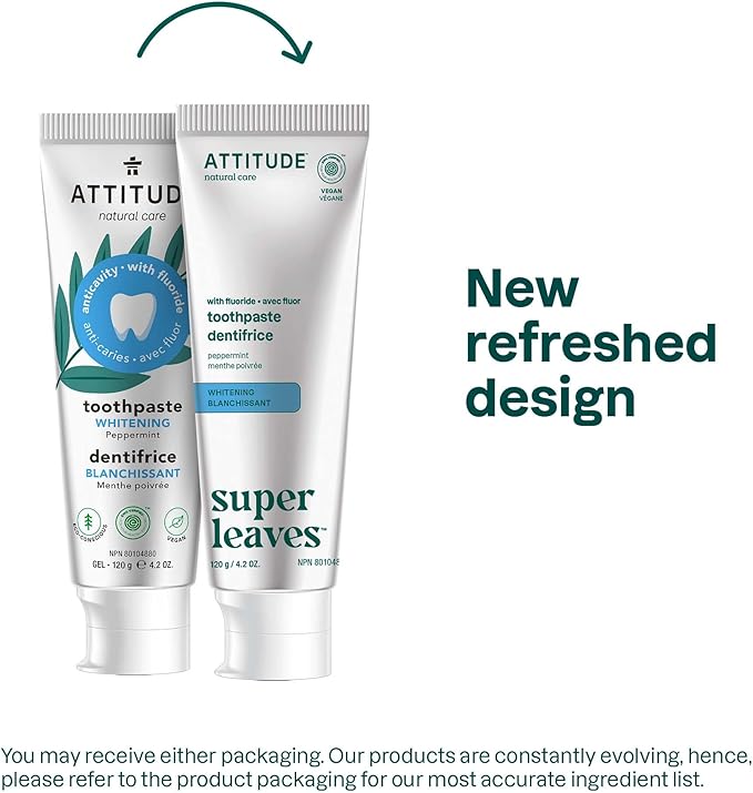 ATTITUDE Whitening Toothpaste with Fluoride, Peppermint Flavor, Vegan & Cruelty-Free, Sugar-Free, Plant & Mineral-Based Ingredients, Clean Oral Care, 4.2 Oz-Ruum Studio Home