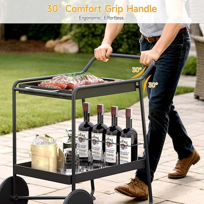 Outdoor Grill Cart Table with Extra-Large Wheel, 24" x 16" Removable Tray & Ergonomic Handle, Indoor and Outdoor Pizza Oven Table for Garden Patio BBQ Kitchen Food Prep Cart for Party-Ruum Studio Home
