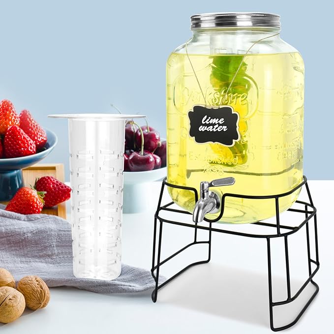 2 Gallon Glass Drink Dispensers For Parties,Beverage Dispensers With Stand And 100% Leakproof Stainless Steel Spigot.Glass Water Jug Dispenser,Lemonade Dispenser,Mason Jar.-Ruum Studio Home