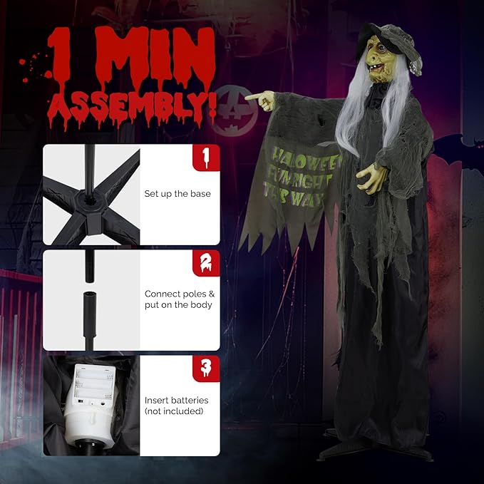 AW Animated Halloween Decorations,Scary Witch,6 FT Life Size Standing Clown,Motion/Sound Activated LED Eyes Creepy Sound,Haunted House Props,Party Outdoor Indoor Lawn Yard Patio 2025-Ruum Studio Home